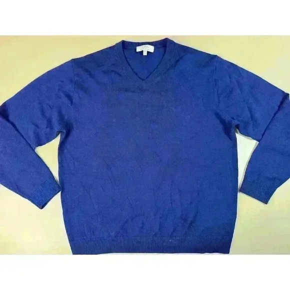 Turnbury Other - Extra Fine Merino Wool V Neck Sweater Blue Mens Size L Classic Preppy Turnbury